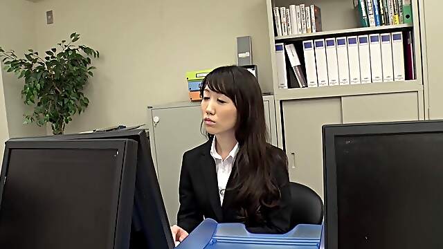 Asian, Asshole, Blowjob, Bra, HD, Interracial, Long hair, MILF, Missionary, Office, Pussy, Small tits, Spread legs, Standing, Table, Trimmed pussy, Uniform, 1080p