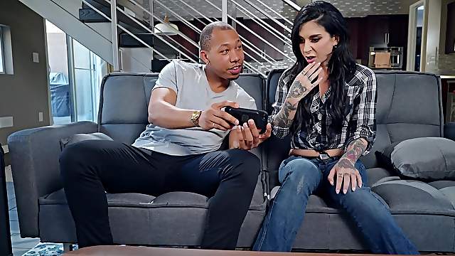 Hardcore, MILF, Interracial, Pornstar, Sofa, Doggy style, Riding, Spread legs, Blowjob, Moaning, Peaches, Trimmed pussy, Big black cock, Brunette, Long hair, Tattoo, Jeans, 1080p, HD